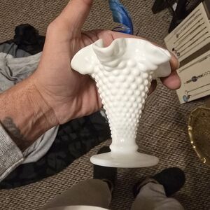 Classic Fenton Hobnail Vase..Ruffled Edge Round Milk Glass Flower Vase Collector